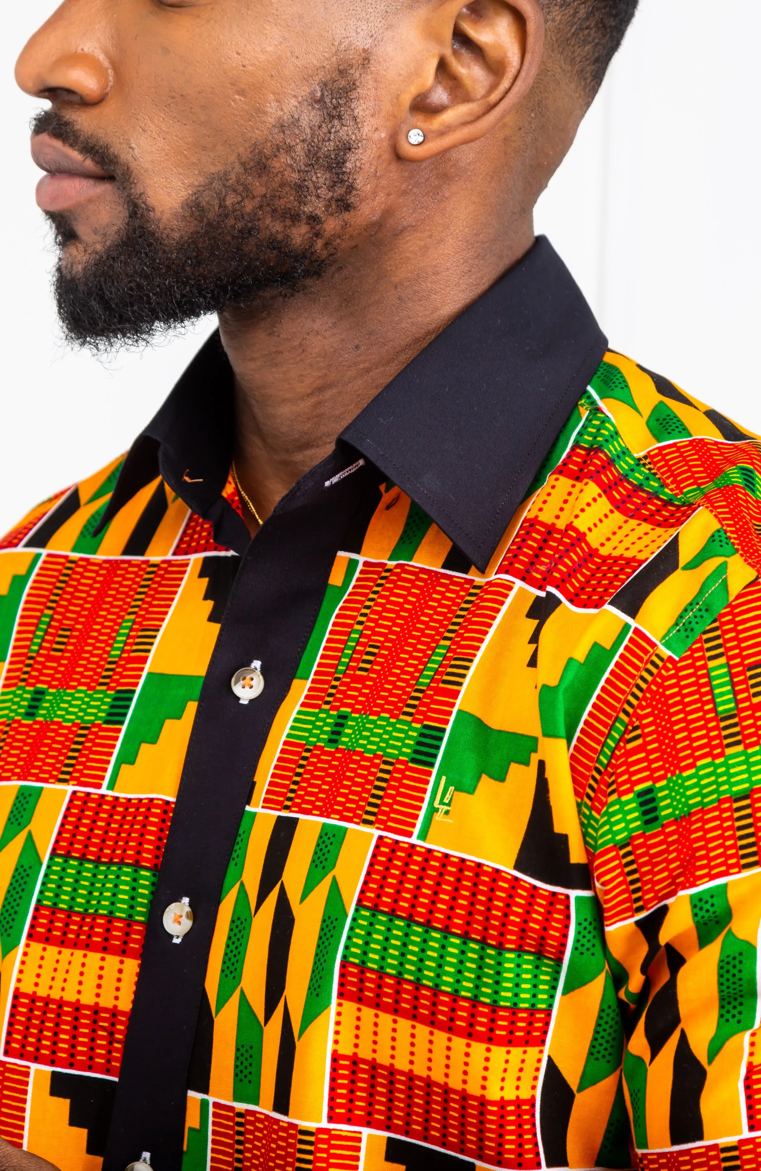 African Mens Shirts | Mens Ankara Shirt - Mens Long-sleeve Polo - KENDRICK