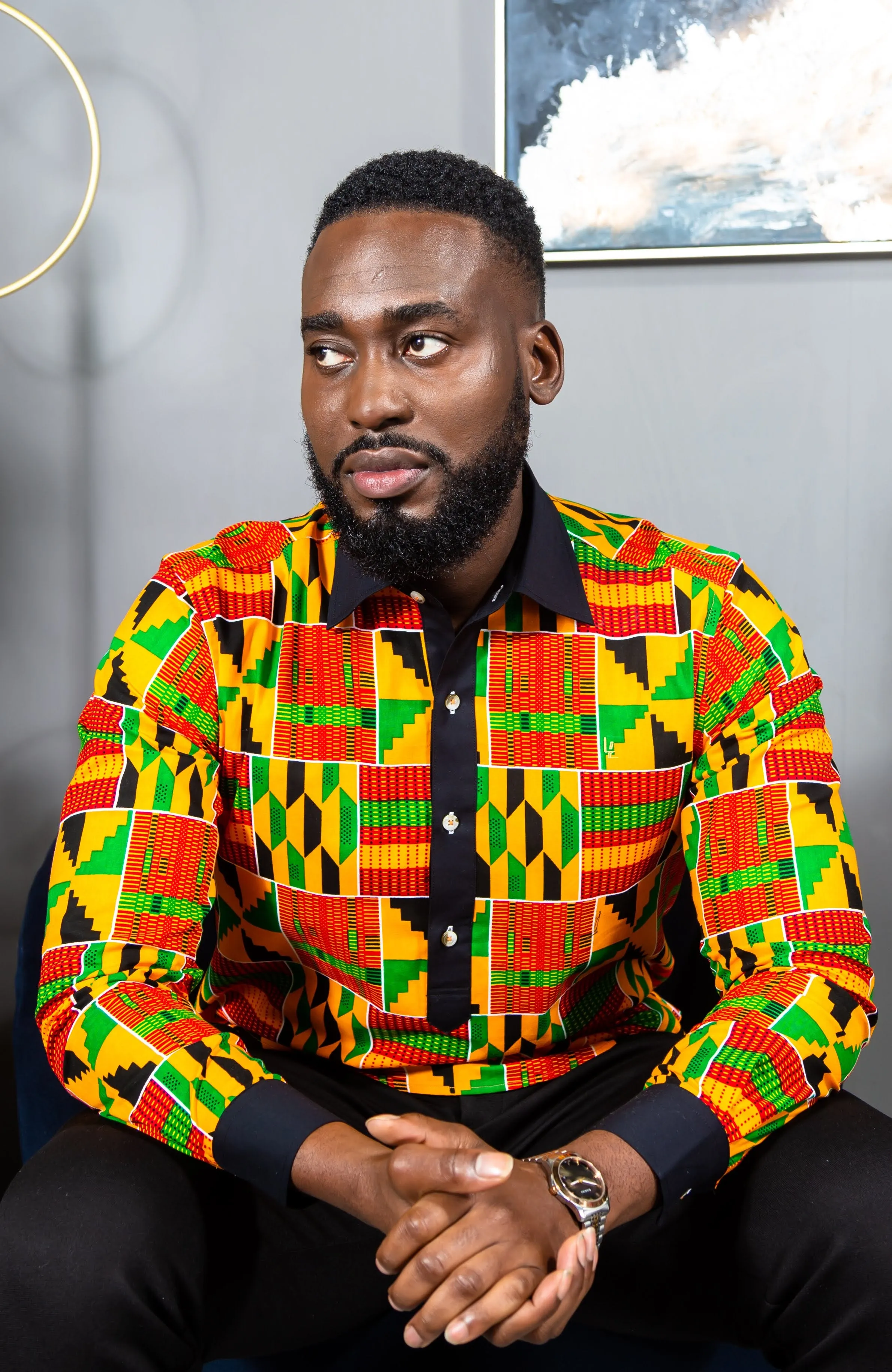 African Mens Shirts | Mens Ankara Shirt - Mens Long-sleeve Polo - KENDRICK