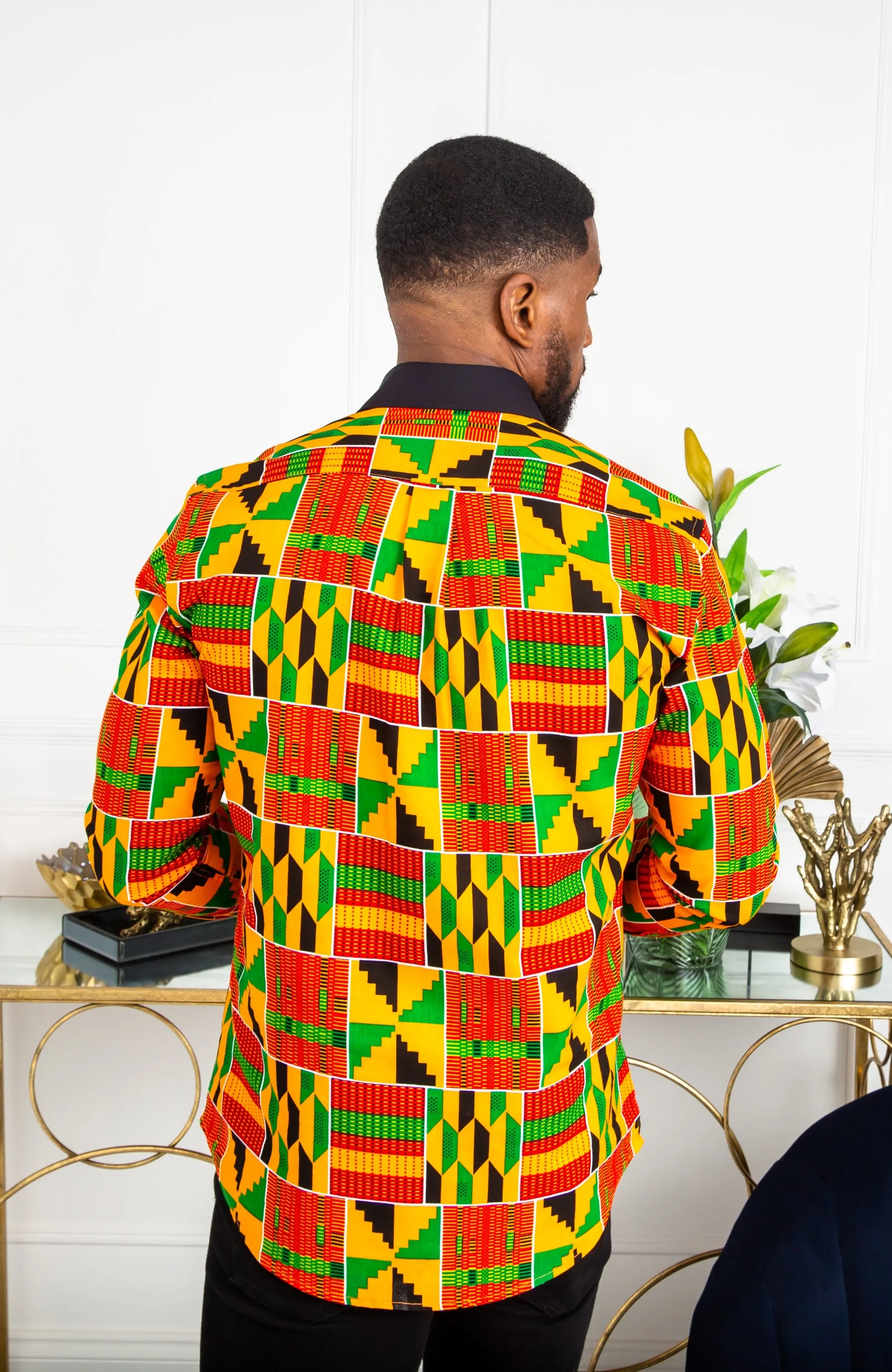 African Mens Shirts | Mens Ankara Shirt - Mens Long-sleeve Polo - KENDRICK