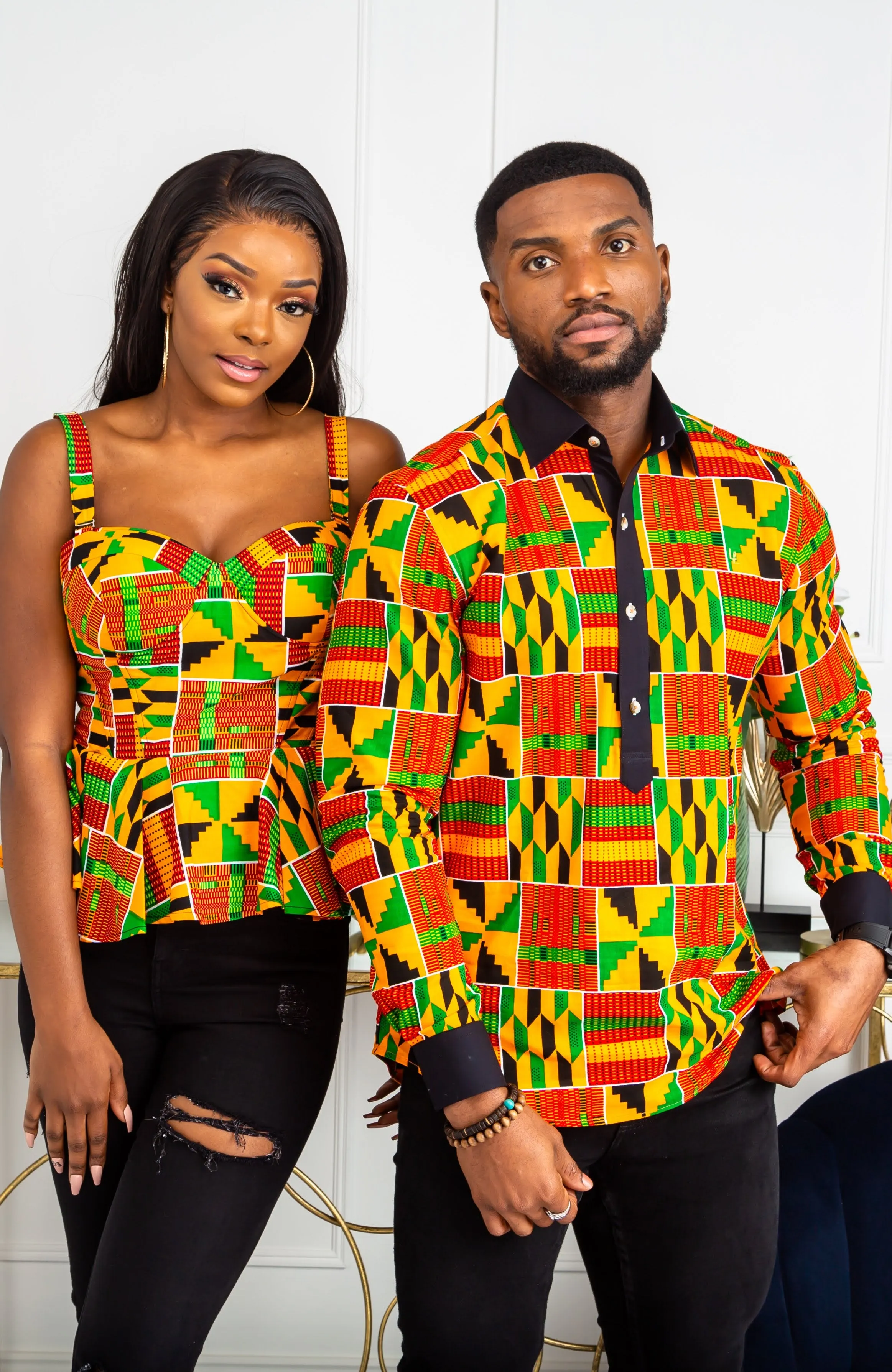 African Mens Shirts | Mens Ankara Shirt - Mens Long-sleeve Polo - KENDRICK