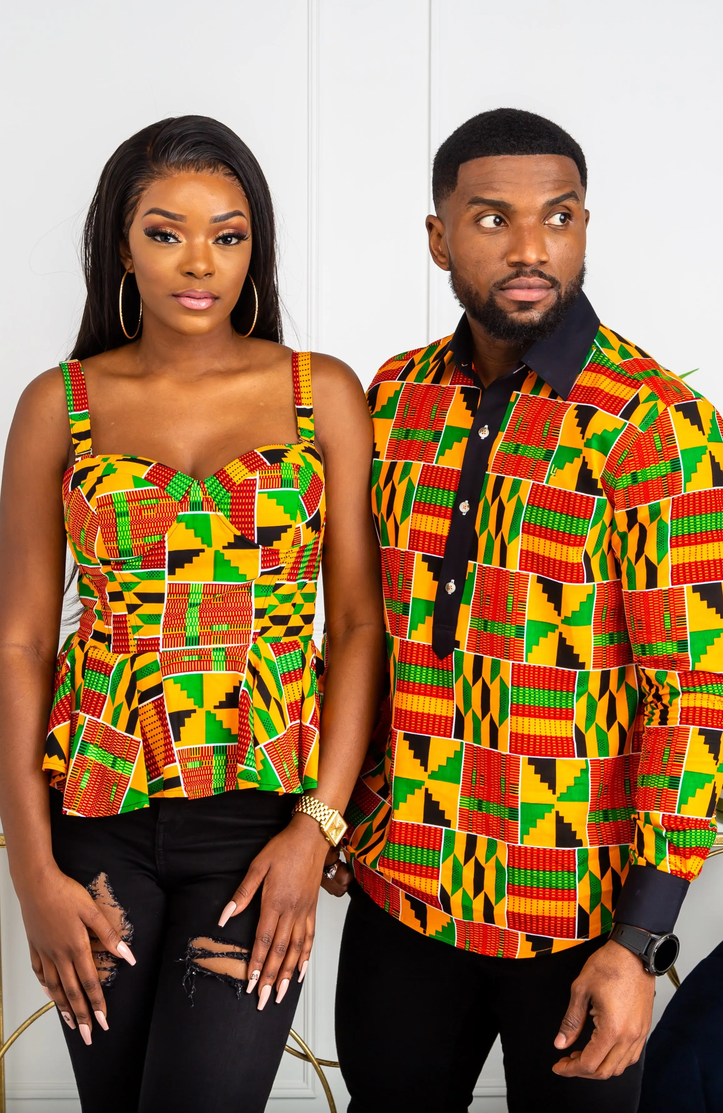 African Mens Shirts | Mens Ankara Shirt - Mens Long-sleeve Polo - KENDRICK