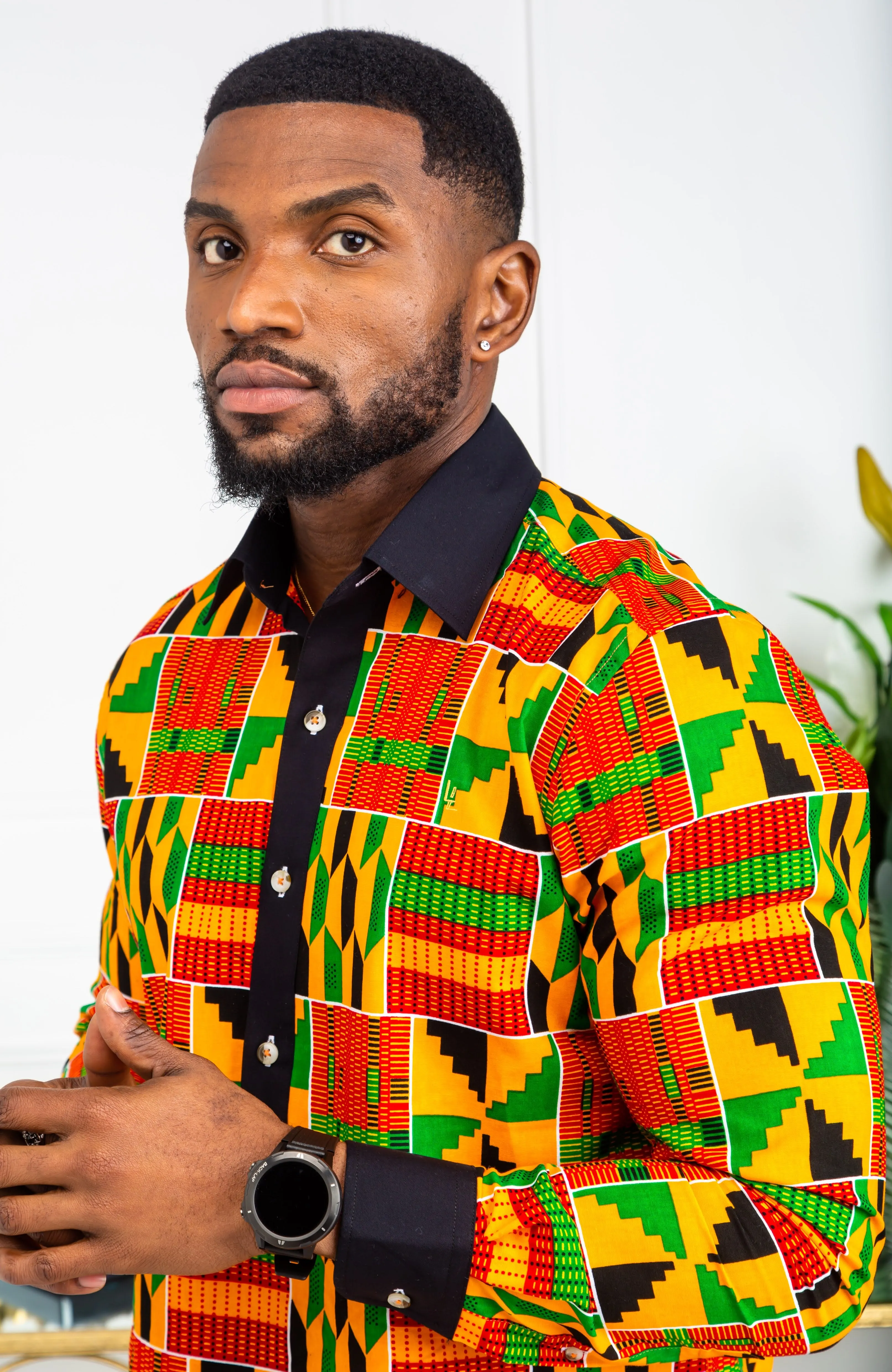 African Mens Shirts | Mens Ankara Shirt - Mens Long-sleeve Polo - KENDRICK