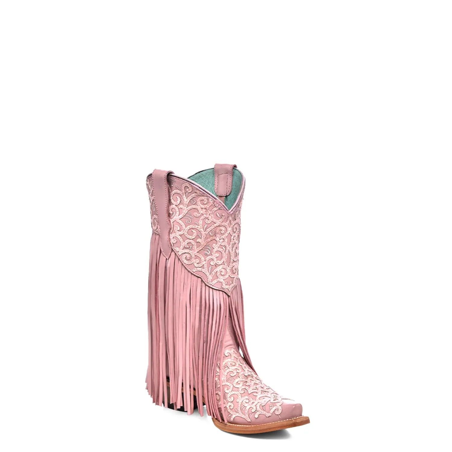 Corral Youth Girls Teen Glitter Fringe Snip Toe Blush Pink Cowhide Cowboy Boots