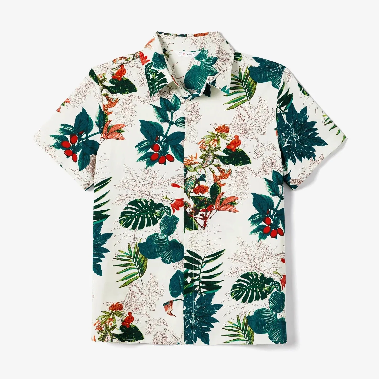 Family Matching All over Plant Floral Print Dresses and Short-sleeve Shirts Sets Soft and Comfortable