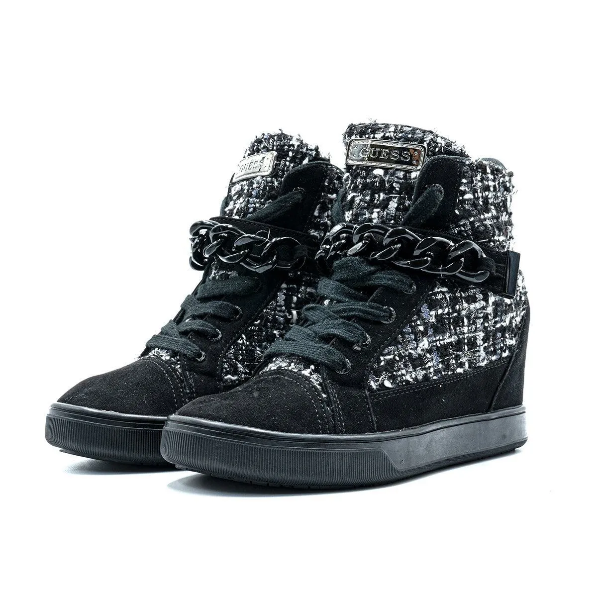 Guess Wedge Sneakers Fabric Black Colour For Kids