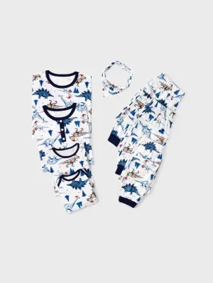 Matching Family Dinosaur Print Pajama Set With Button Detailing