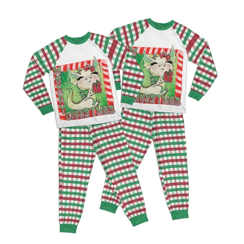 Merry Christmas Dragon Plaid Adult Pajamas Set Matching