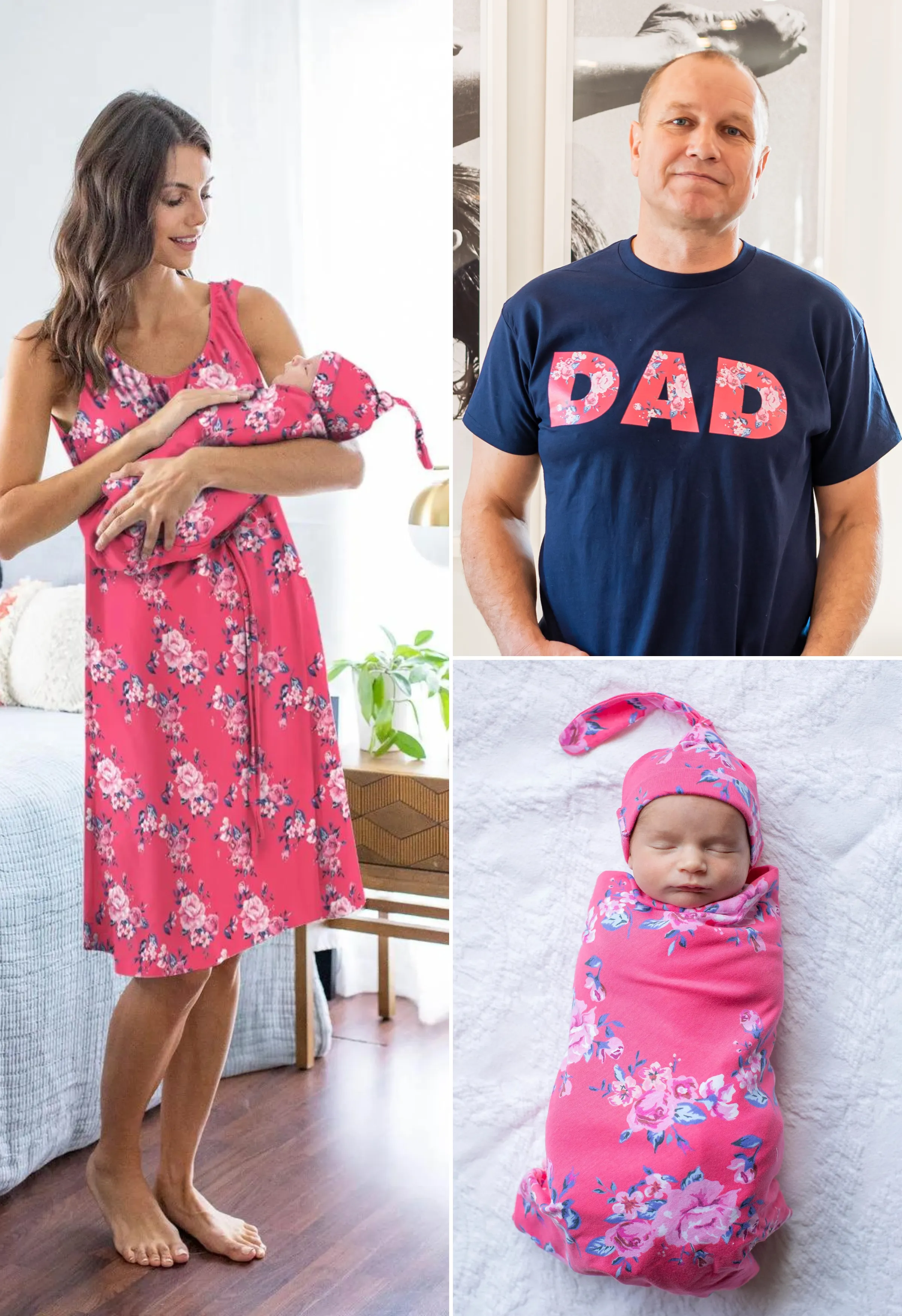 Rose Labor Gown & Swaddle Set & Dad T Shirt