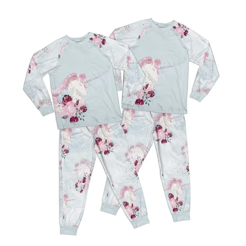 Unicorn Blue Kid Pajamas Set Matching