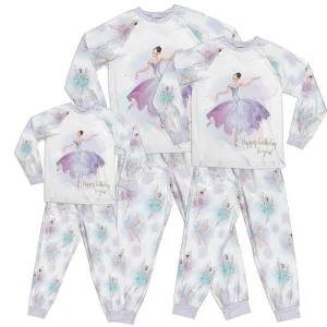 Whimsical Girl Ballet Purple Happy Birthday Kid Pajamas Set Matching