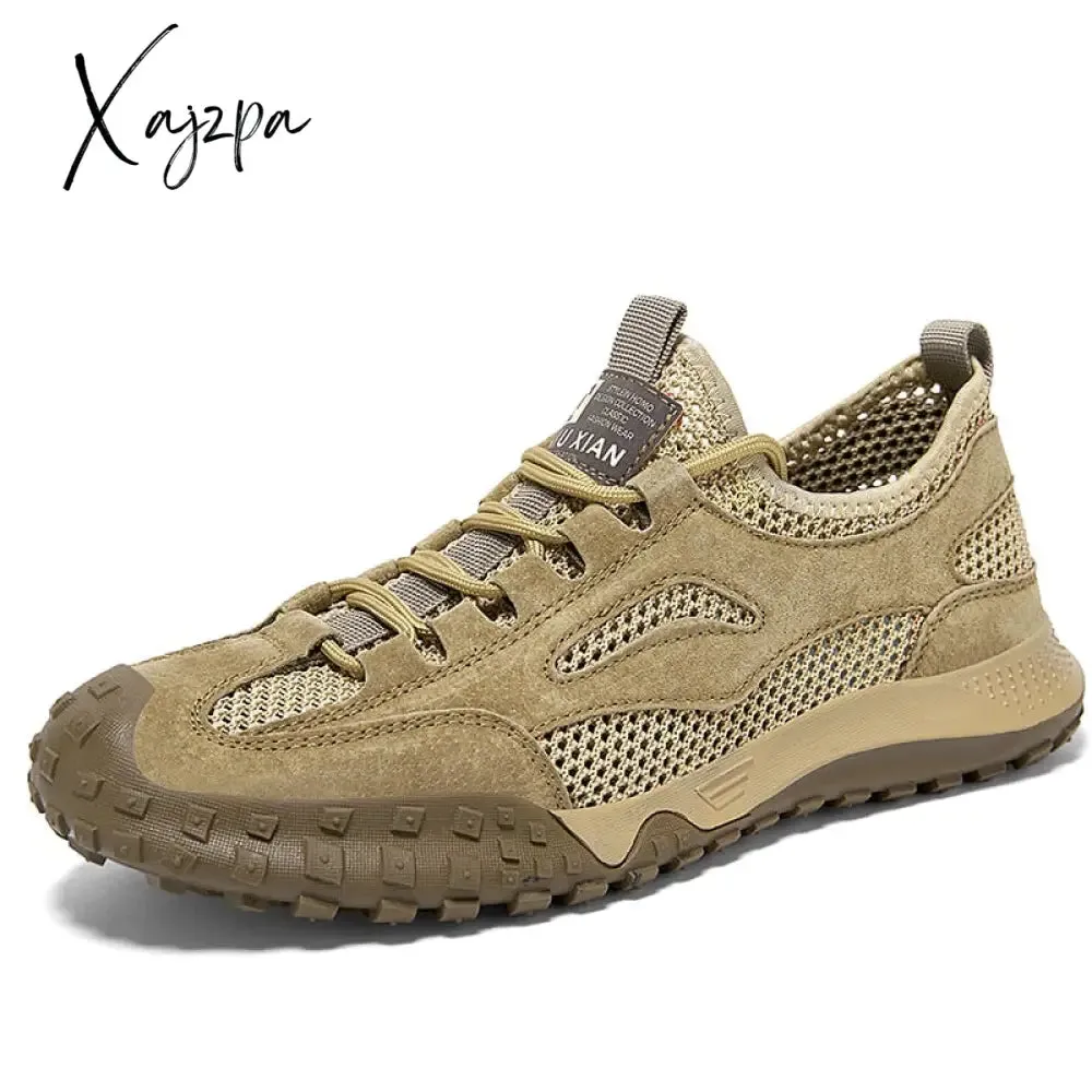 Xajzpa - Men's Outdoor Shoes Fashion Leather Footwear Breathable Summer Mountain Shoe Men Leisure Sport Trekking Chaussure